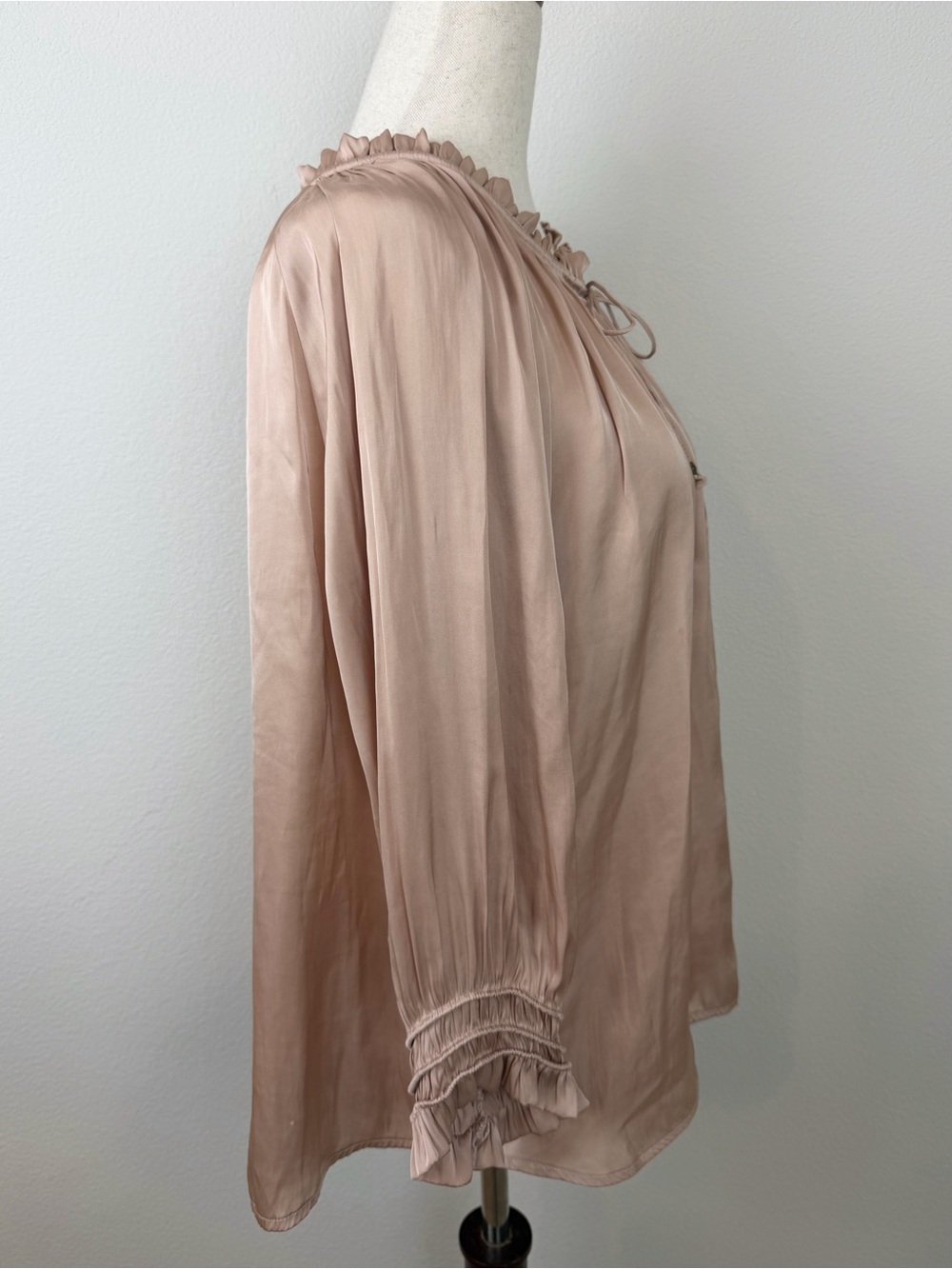 Ulla Johnson Rosamund Matte Japanese Satin Pleated Poet Blouse Blush Pink - Picture 6 of 11